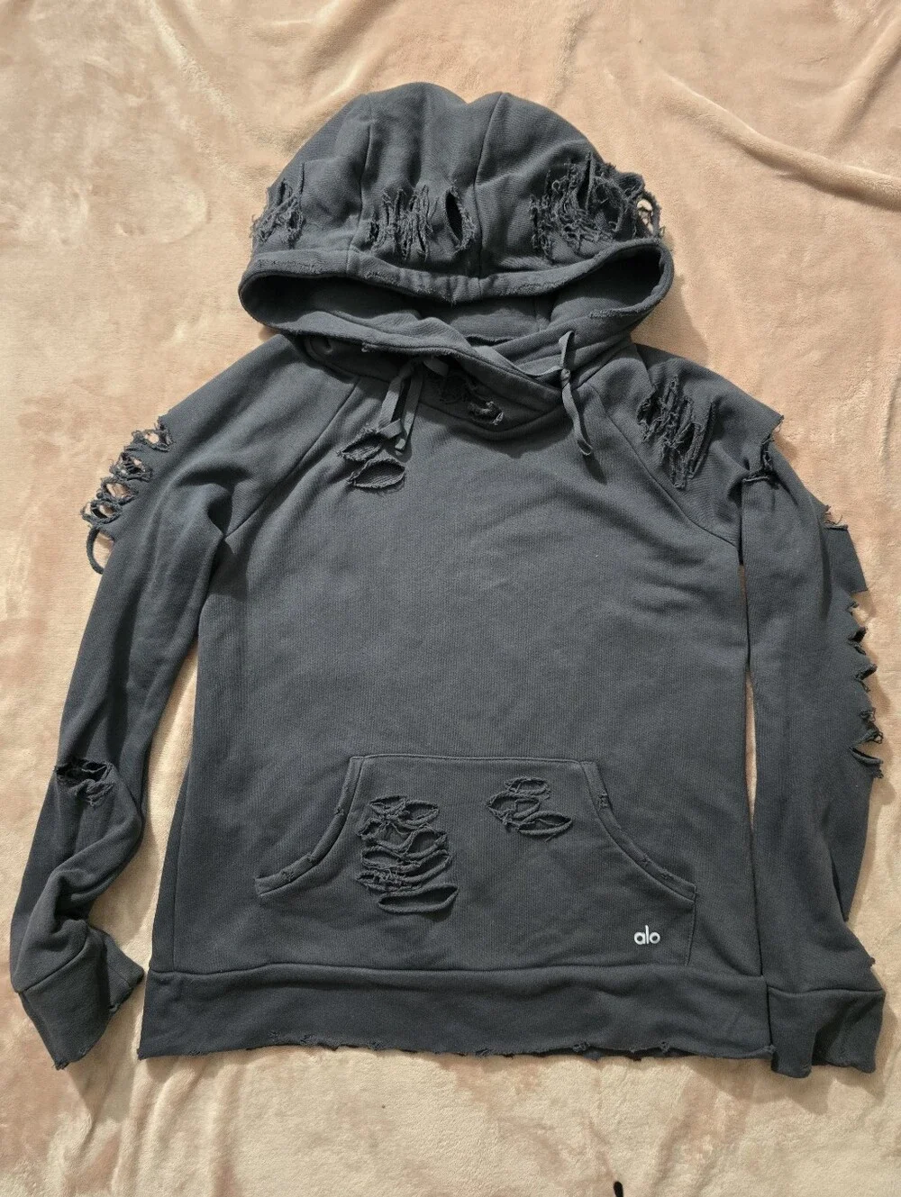 Alo Yoga distressed and ripped hoodie, edgy grunge design ssize Medium